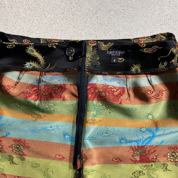 Karen Kane womens skirt size 6 Rayon/Silk floral dragon print Fringe beaded hem - Picture 8 of 12